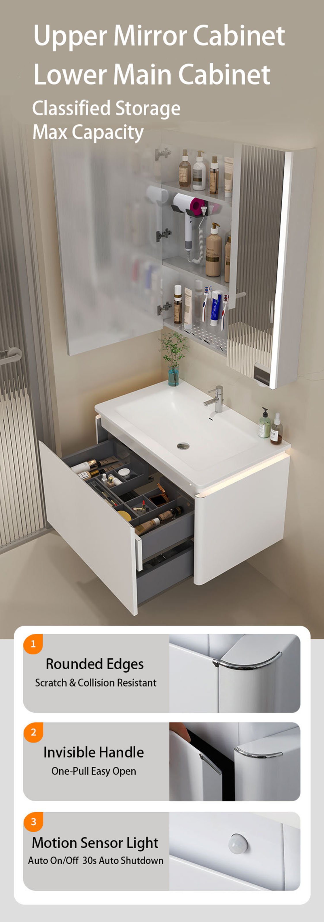 JATAII Single Drawer Mirror Cabinet DC003 detail 2