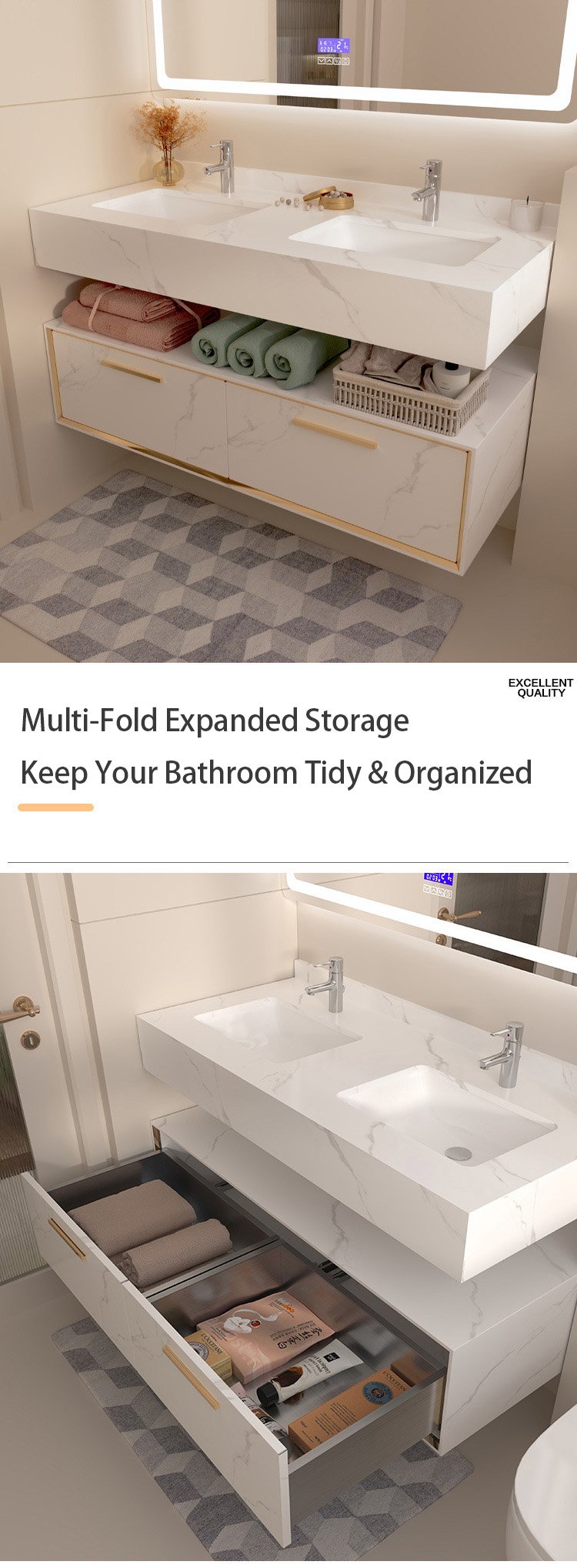 JATAII hotel grade LED smart mirror bathroom vanity set detail 3