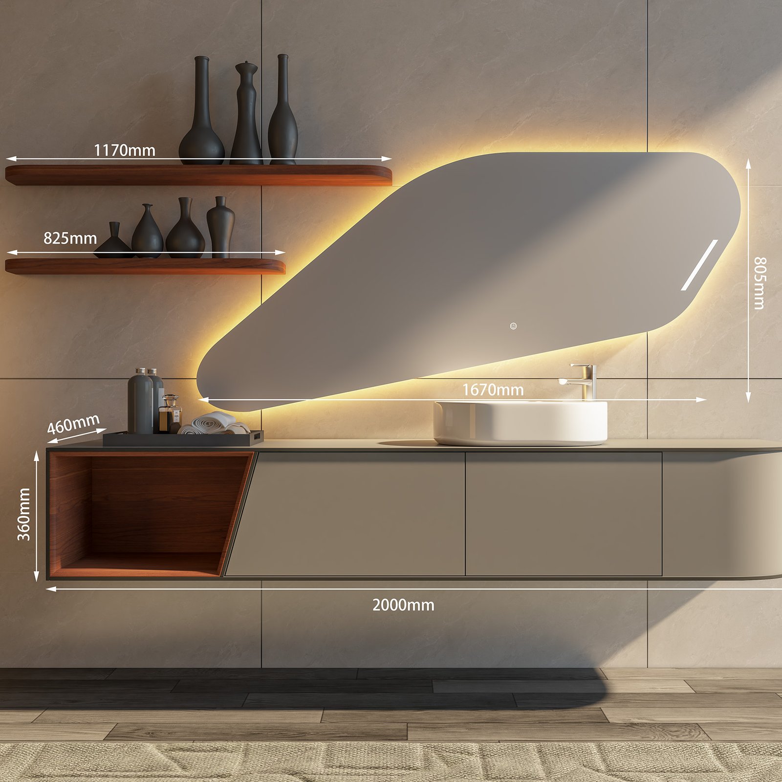 JATAII Modern Vanity Asymmetrical Mirror HT004