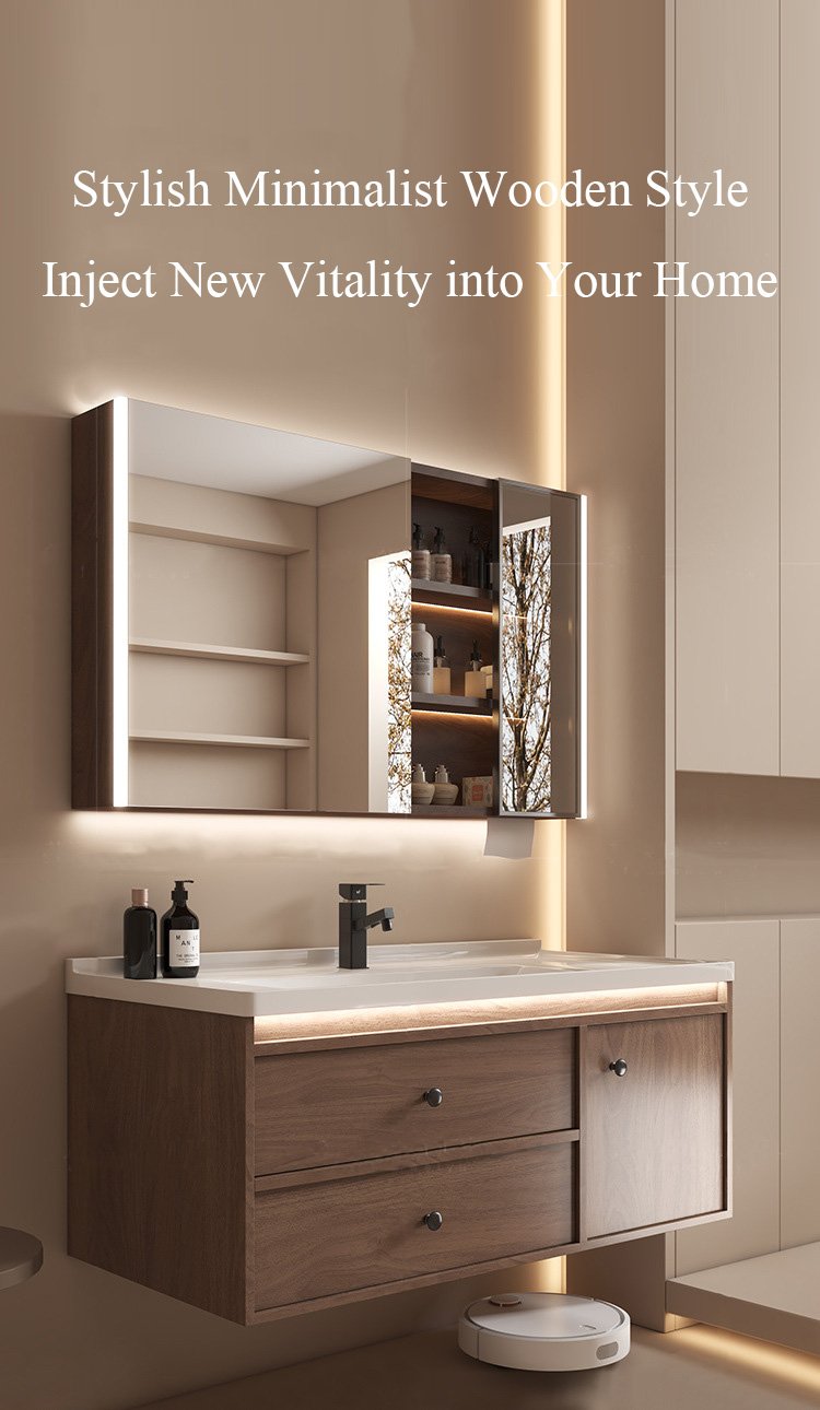 JATAII Wall-Mounted Vanity with Realistic Wood Grain Texture-YM001 detail 1