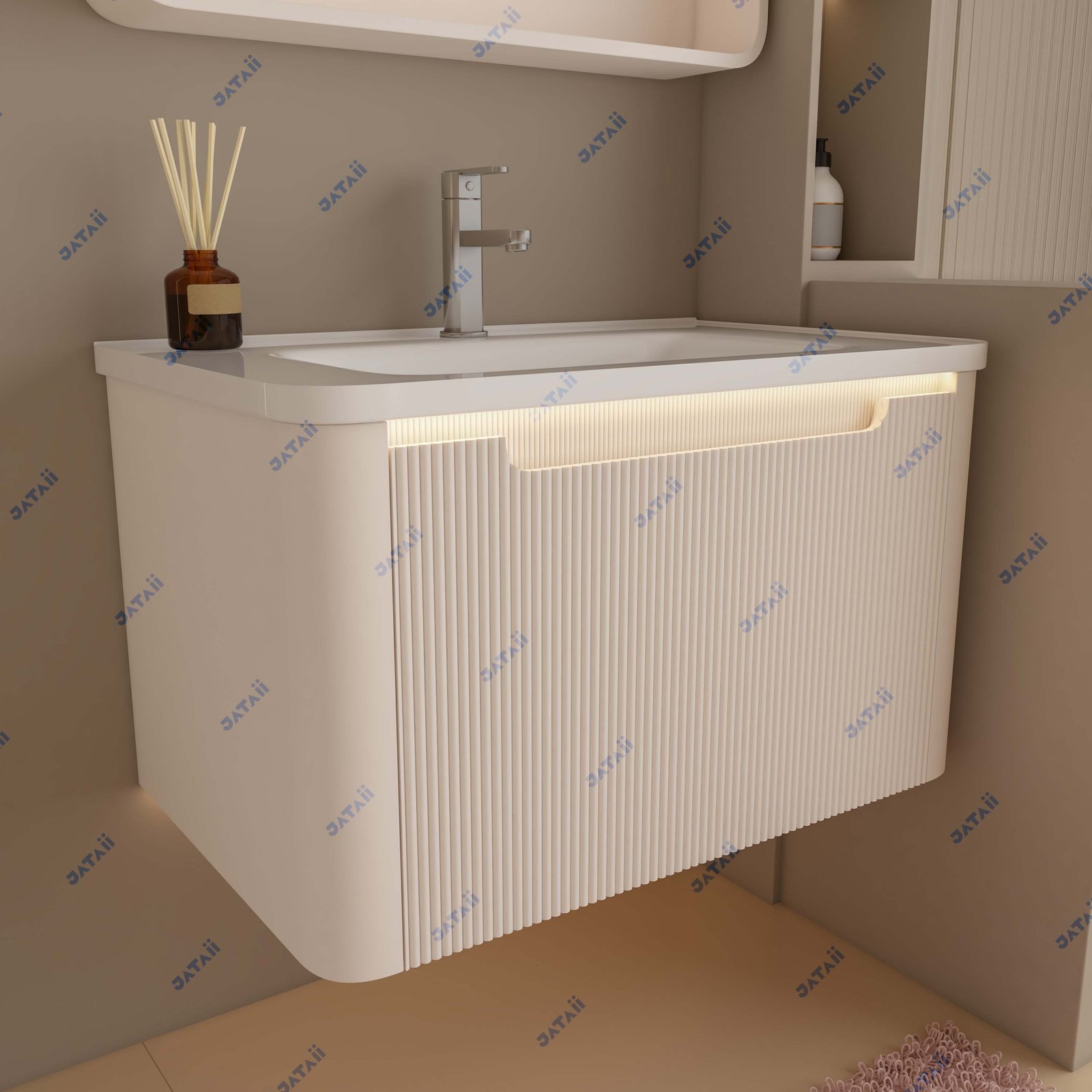 JATAII White Fluted Vanity Medicine Cabinet