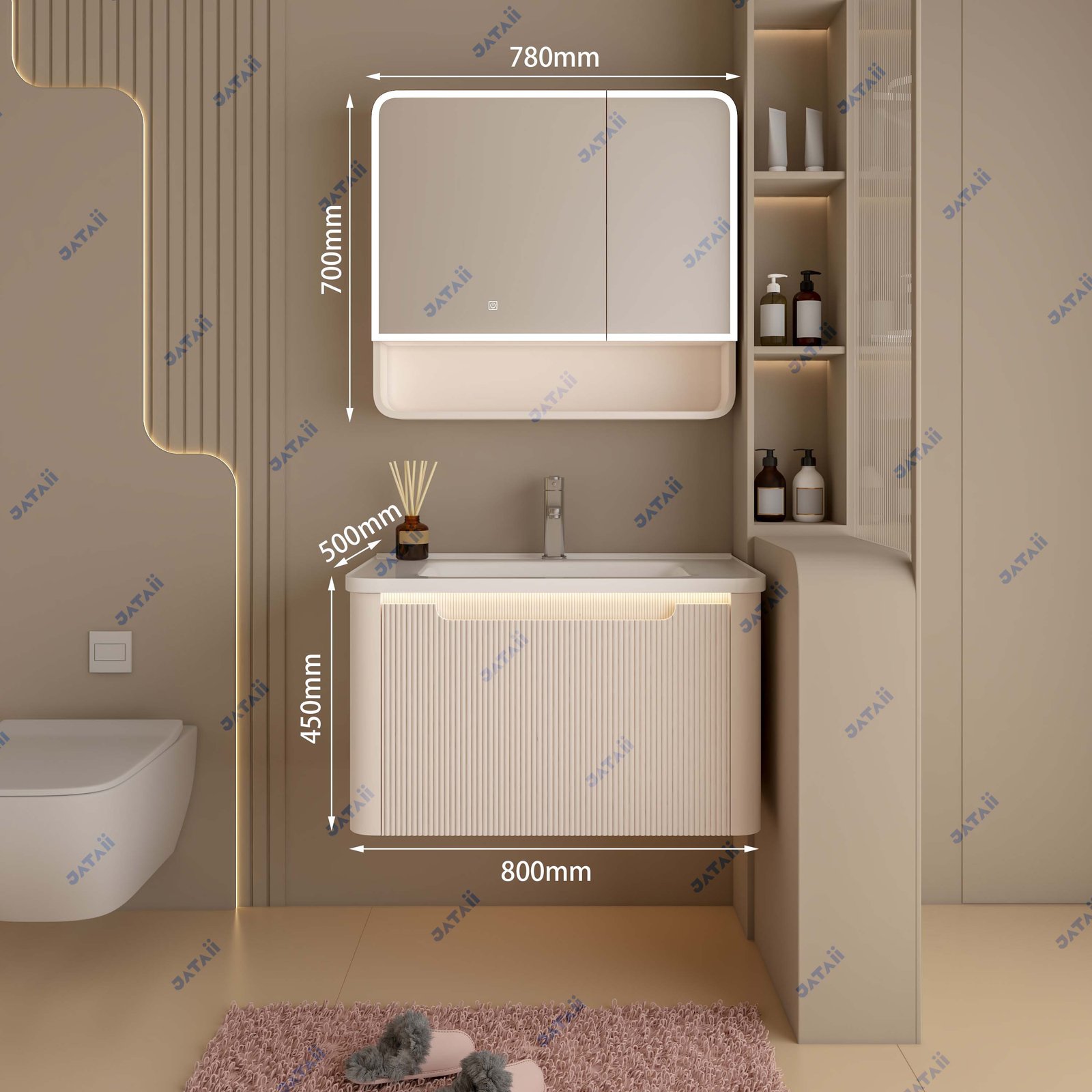 JATAII White Fluted Vanity Medicine Cabinet