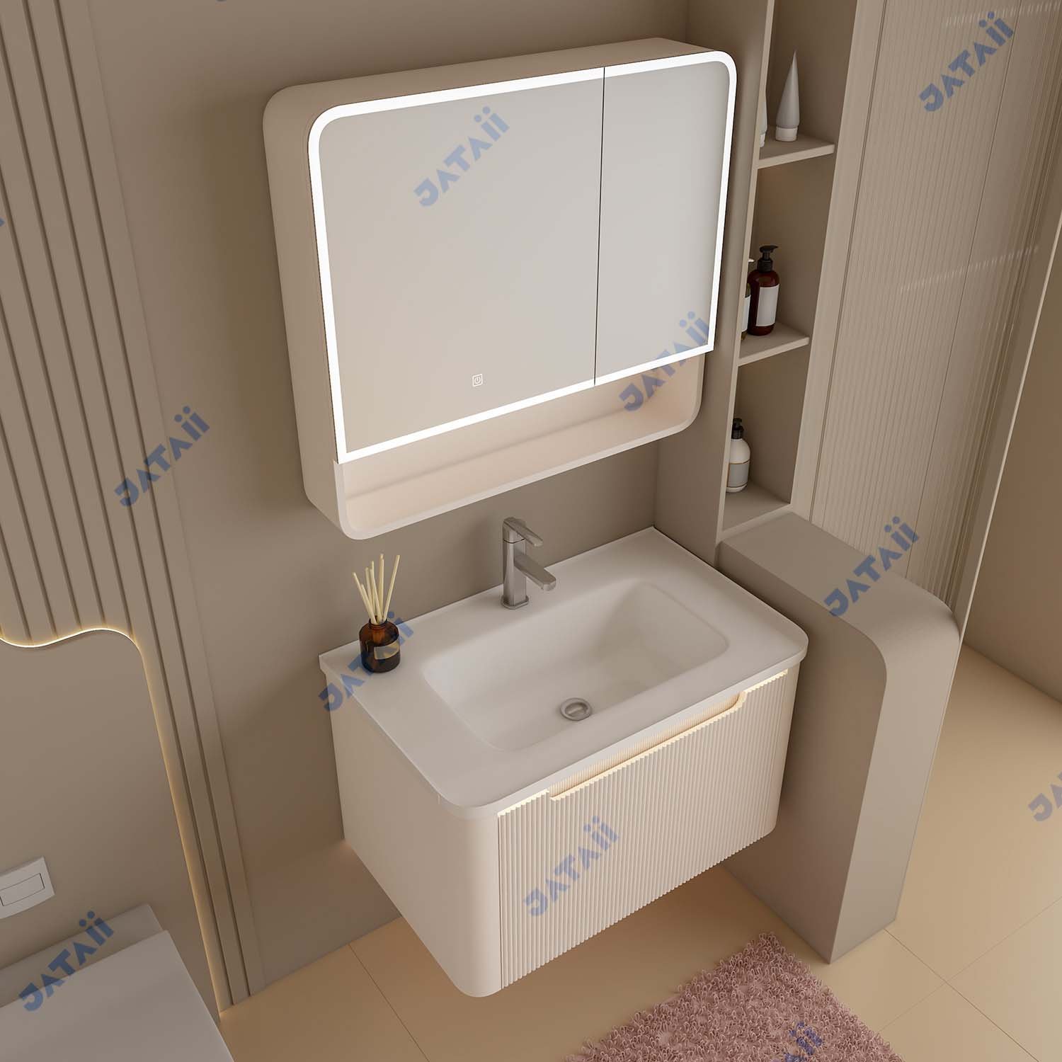 JATAII White Fluted Vanity Medicine Cabinet