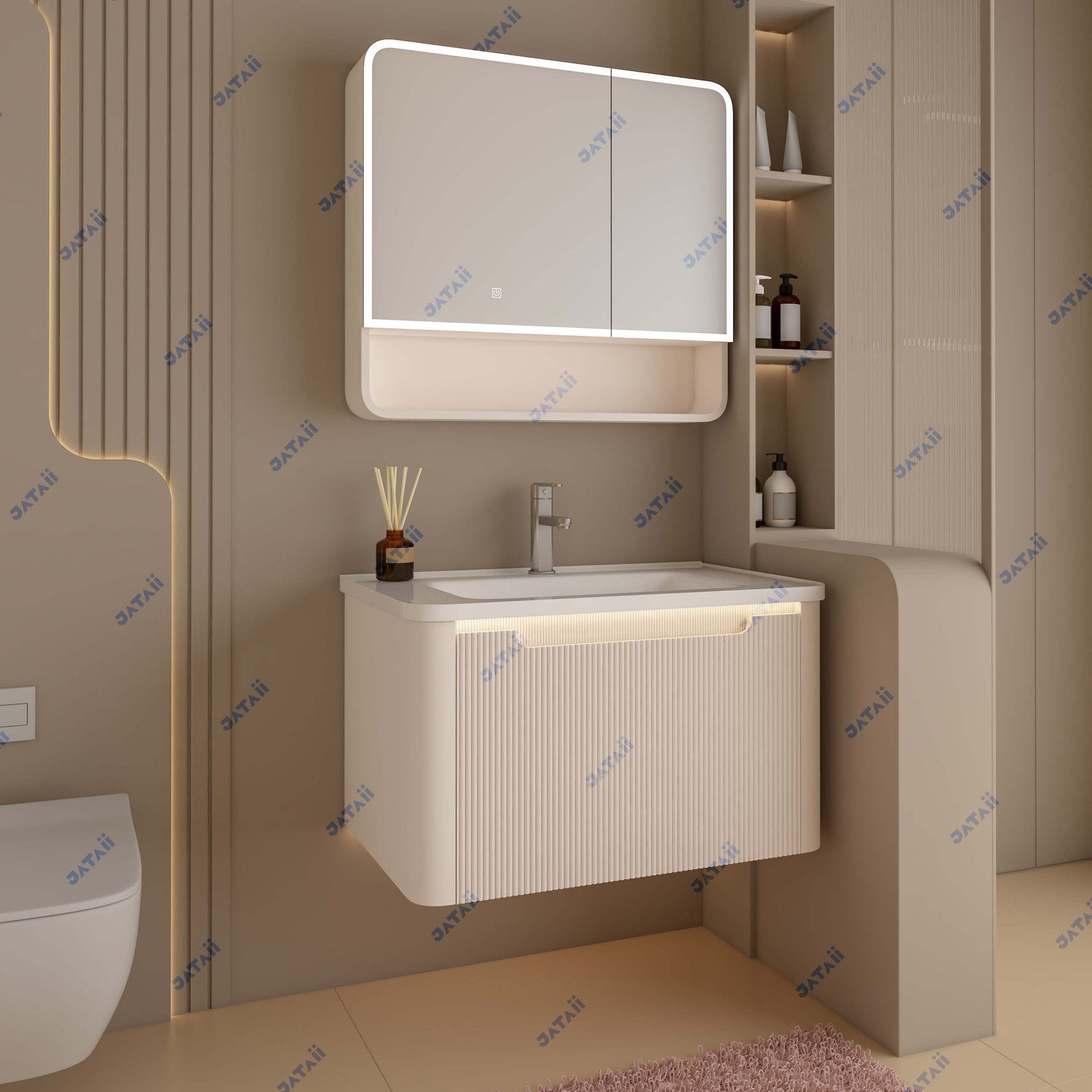 JATAII White Fluted Vanity Medicine Cabinet