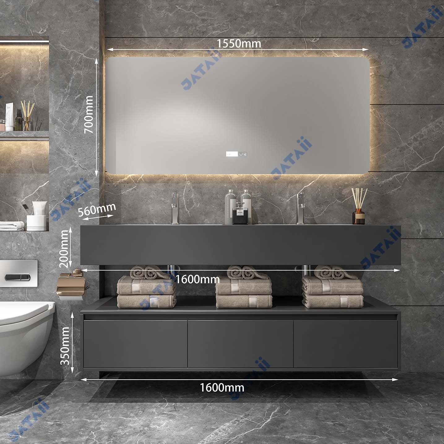 JATAII Matte Grey Double Sink Bathroom Vanity ht009