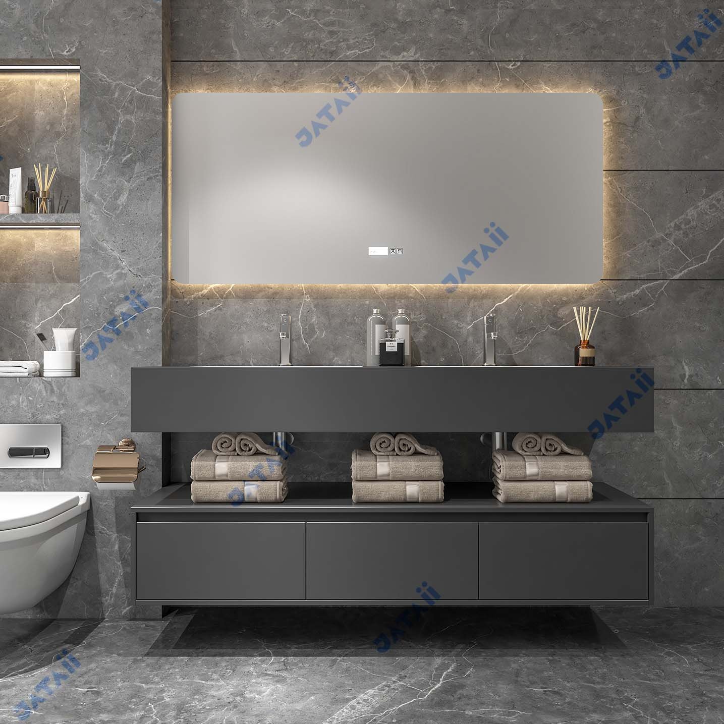 JATAII Matte Grey Double Sink Bathroom Vanity ht009