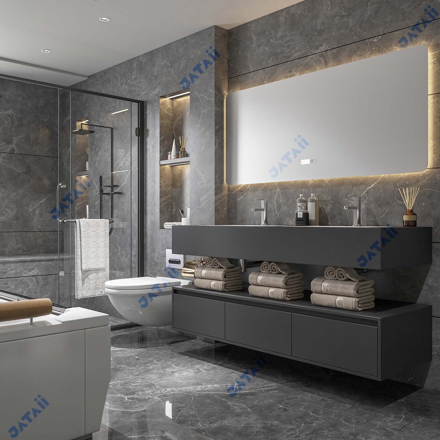 JATAII Matte Grey Double Sink Bathroom Vanity ht009