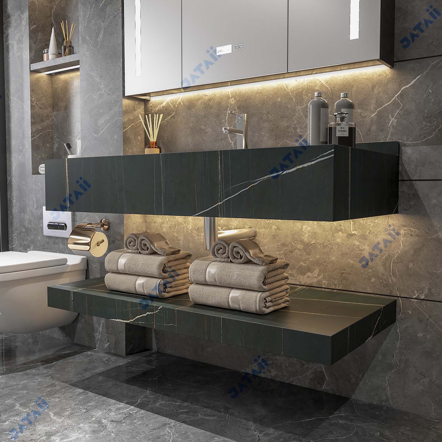 JATAII Black Marble Floating Vanity Medicine Cabinet ht010