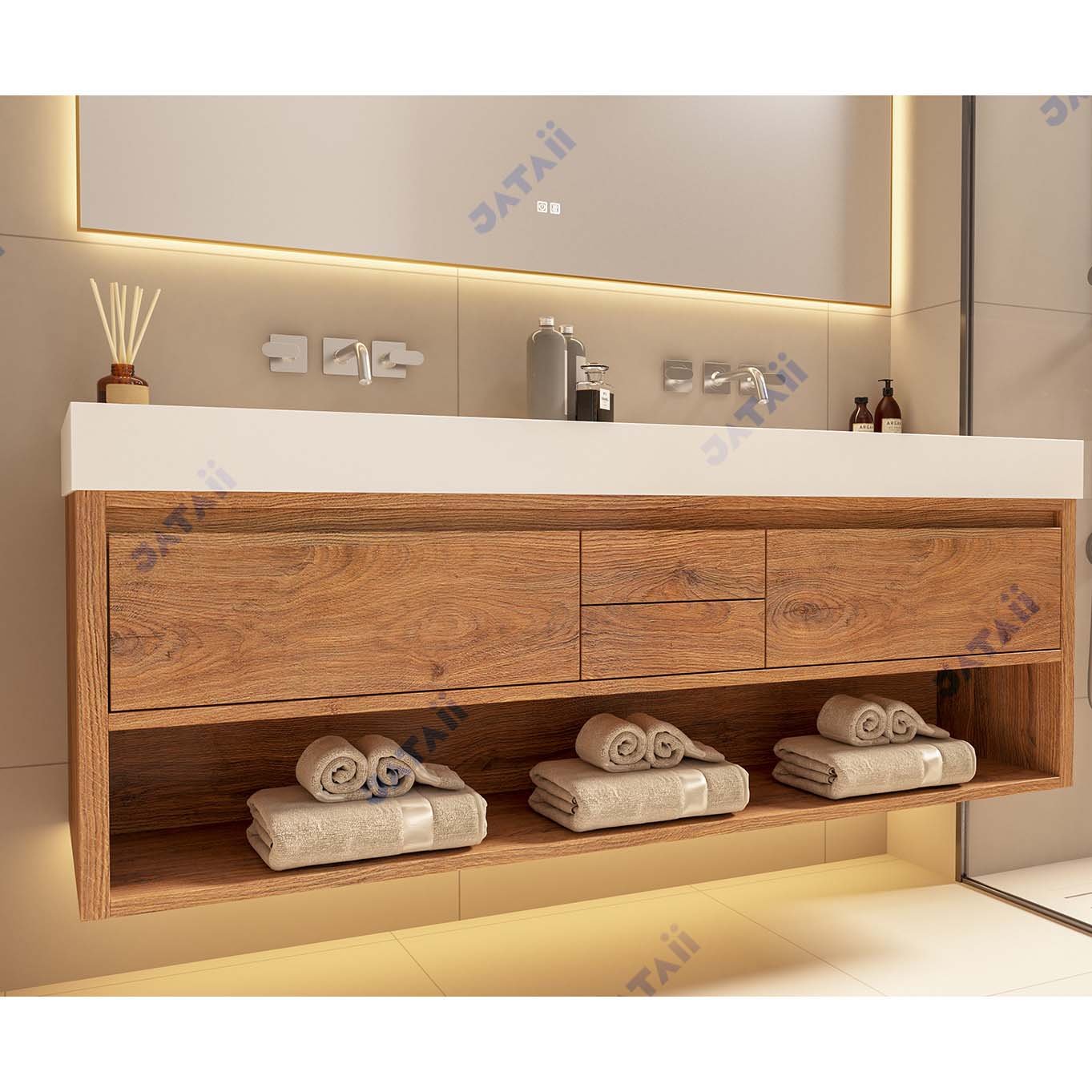 JATAII Wood Grain Double Sink Vanity Drawers ht012
