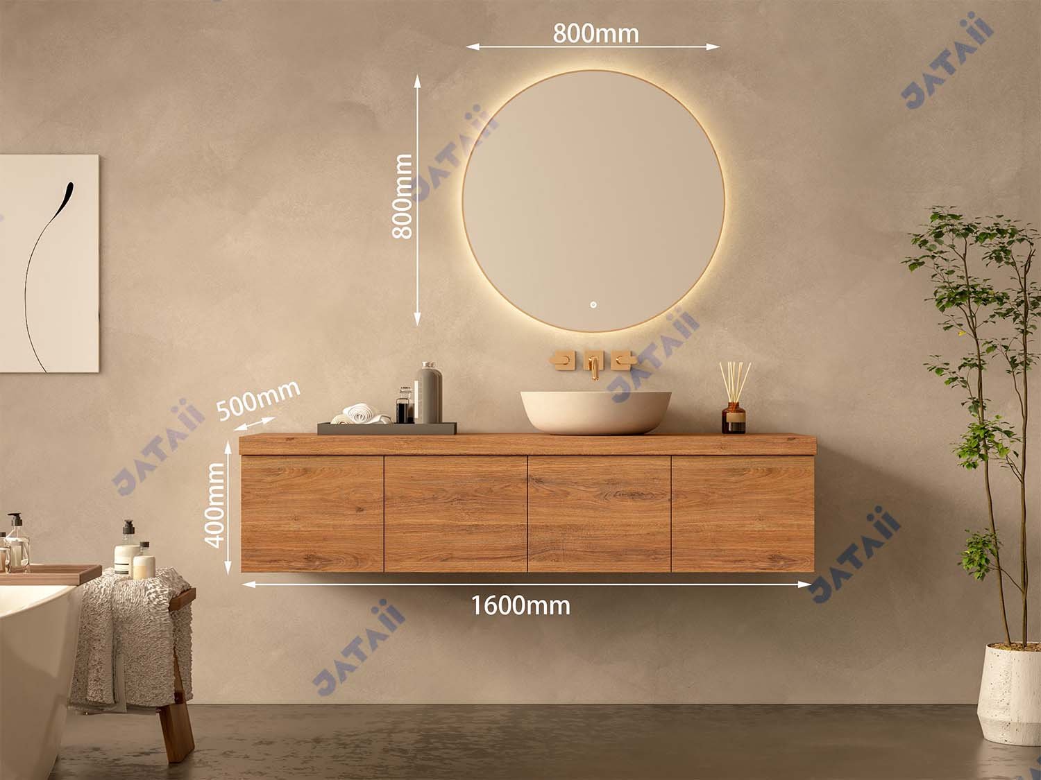 JATAII Long-Wood Grain Vanity 4 Drawers Vessel Sink ht013