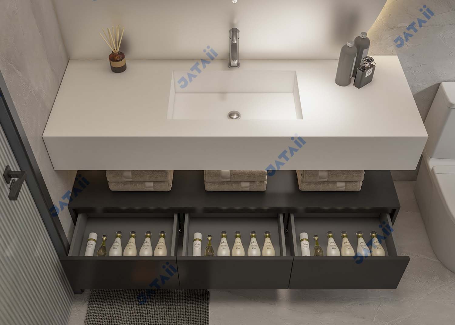 JATAII Modern Dark Matte Floating Vanity with Open Shelf HT016