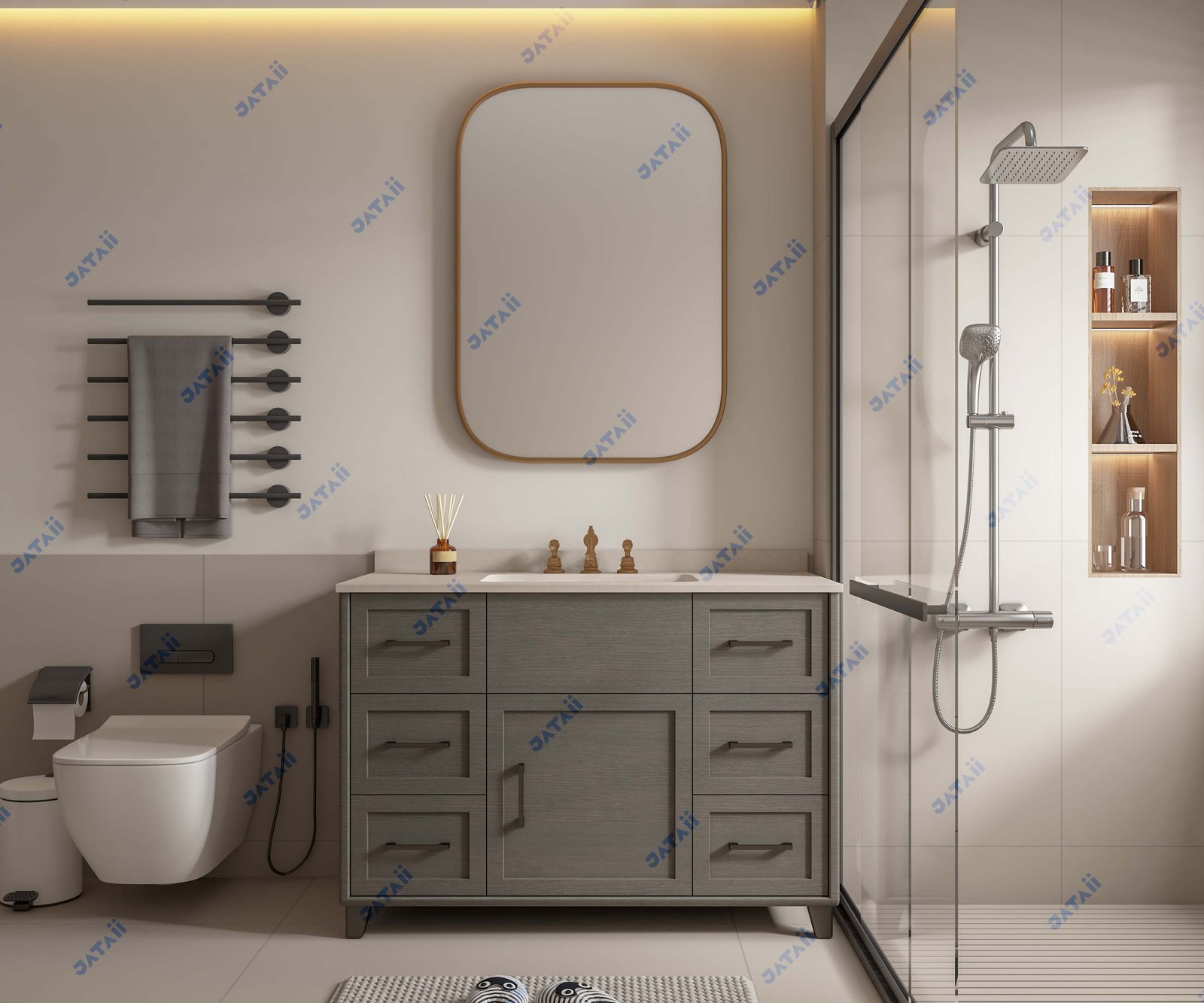 JATAII Commercial 700mm Grey Oak Floating Vanity & Backlit Mirror HT018