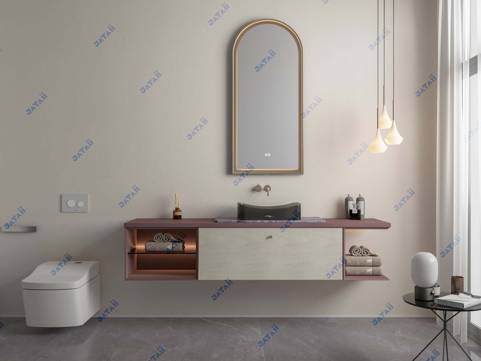 JATAII Commercial 600mm Rustic Wood Vanity & Black Framed Mirror Combo HT024