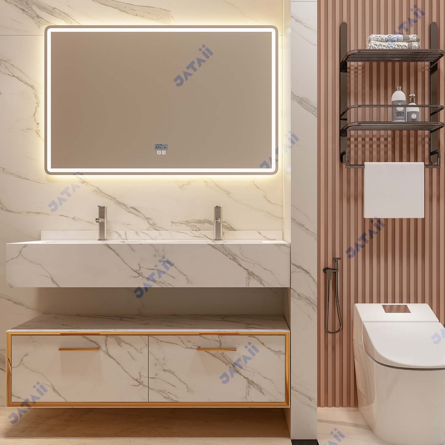 JATAII White Marble Double Sink Bathroom Vanity SC006