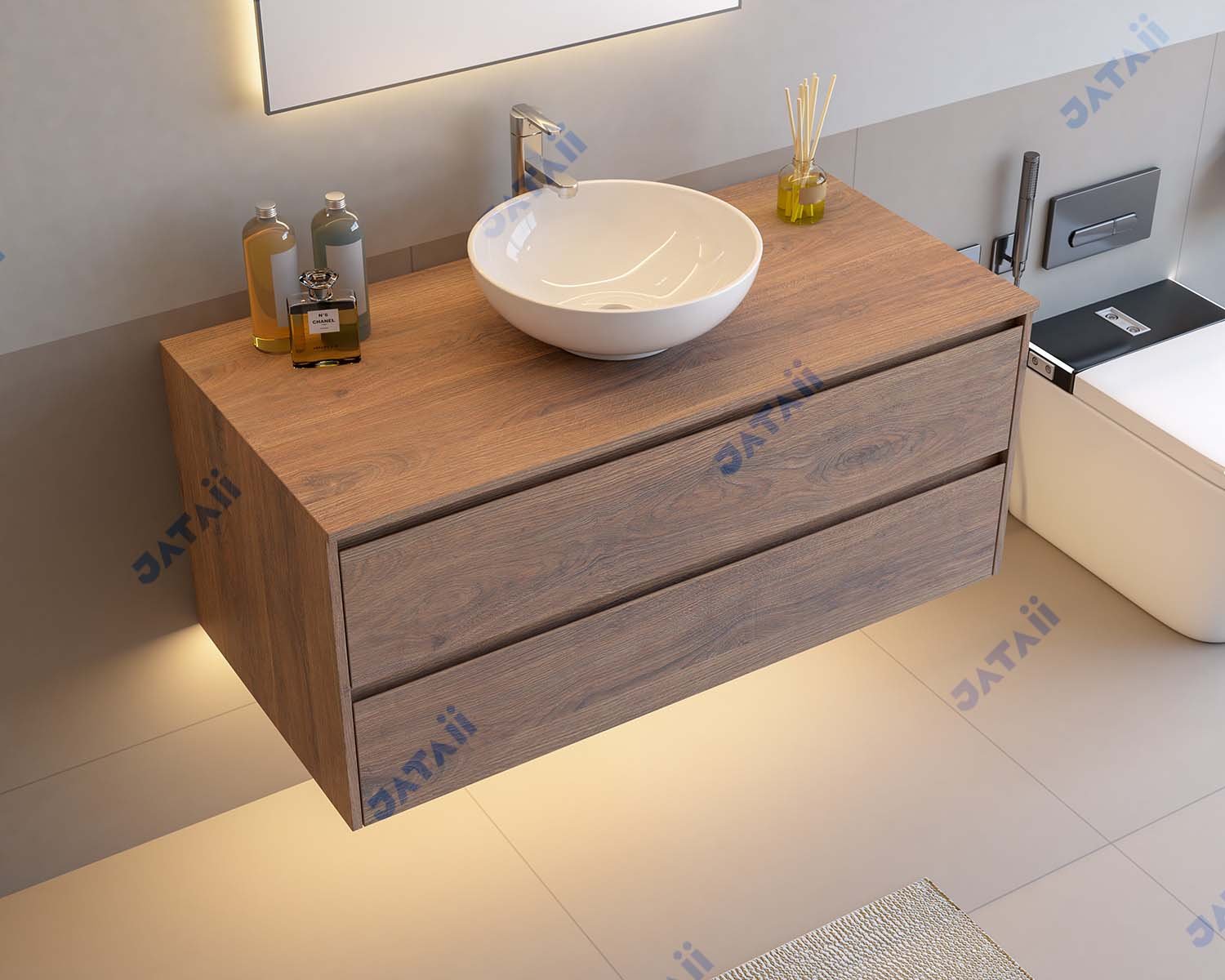 JATAII Wood Grain Vessel Sink Vanity Drawers SC009