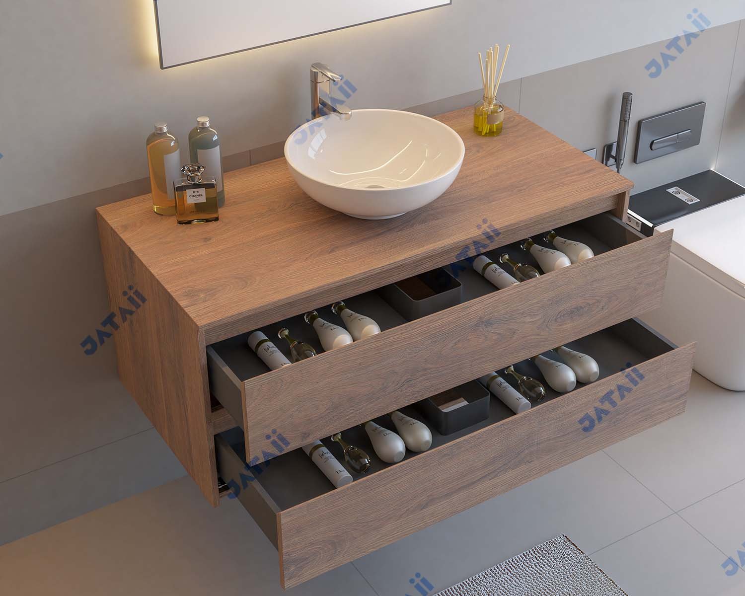 JATAII Wood Grain Vessel Sink Vanity Drawers SC009