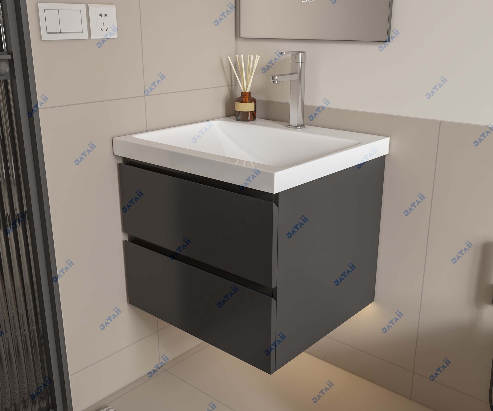 JATAII Compact Dark Grey Vanity Double Drawers SC010