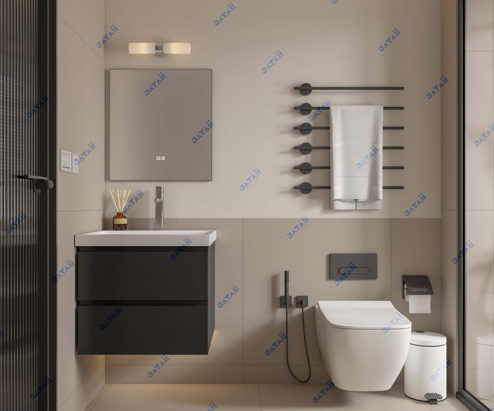 JATAII Compact Dark Grey Vanity Double Drawers SC010