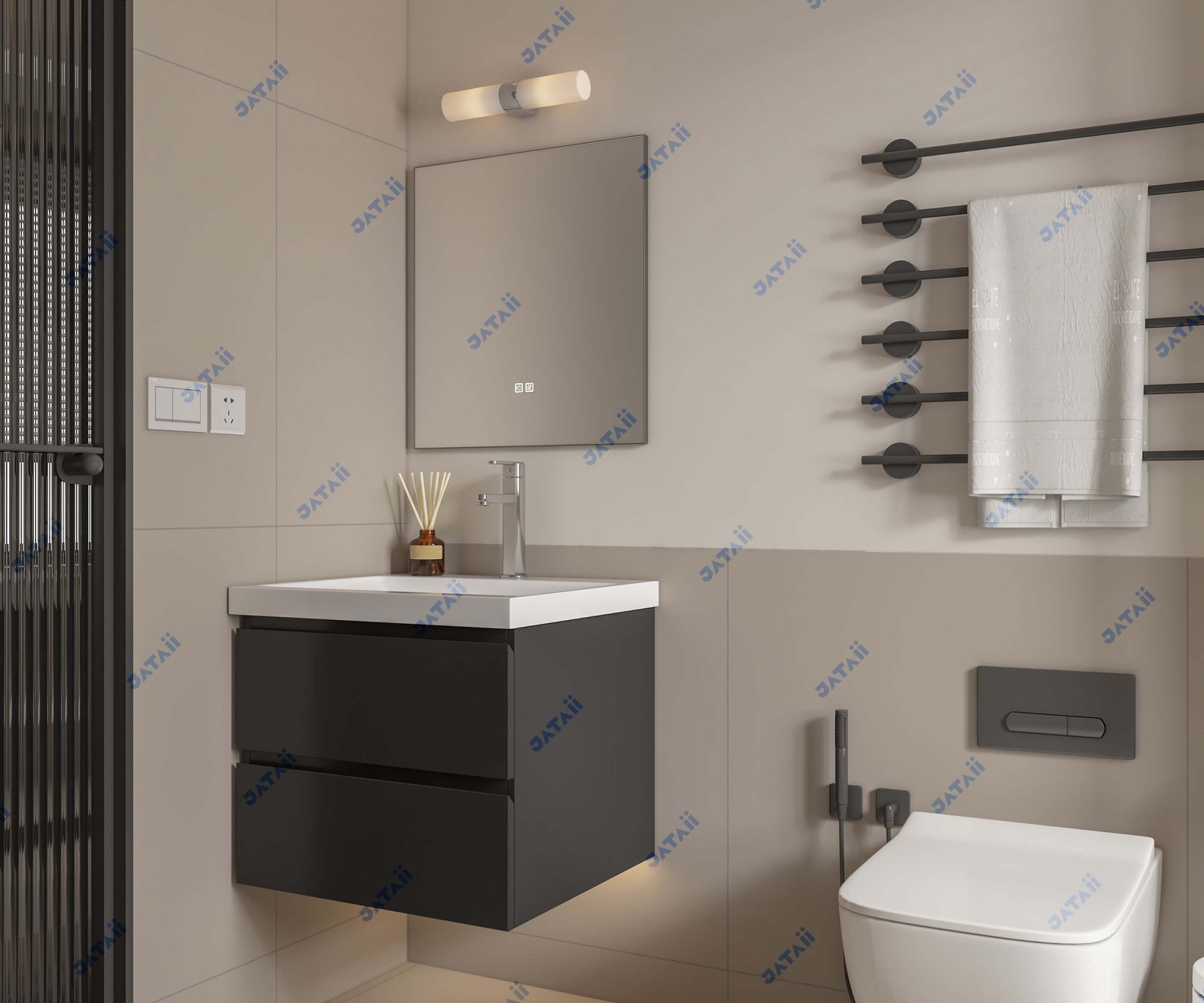 JATAII Compact Dark Grey Vanity Double Drawers SC010