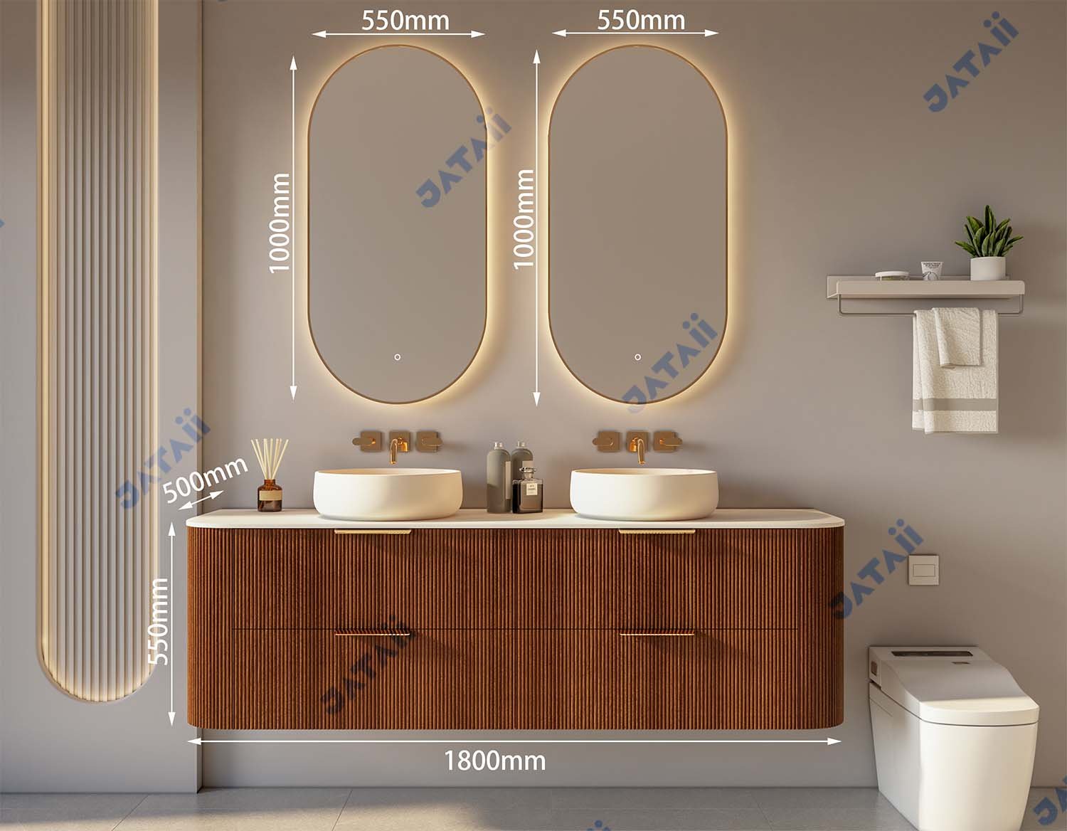 JATAII Curved Fluted Double Vessel Sink Vanity SC011